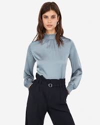 Satin Smocked High Neck Shirt Express High Neck Shirts Mock Neck Top Clothes