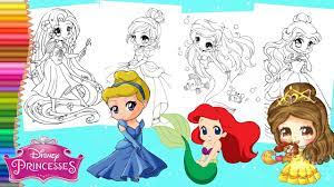 Disney princess coloring pages anime chibi girl. Coloring Disney Chibi Princess Cinderella Ariel Belle Rapunzel ã¡ã³ãƒ—ãƒªãƒ³ã‚»ã‚¹c With Animation Youtube