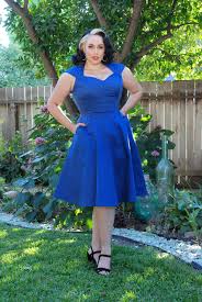 The magic in this shape is that it can minimize the midsection, hips, and thighs, and draw attention to the bust half at the same time (depending on the neckline). Vintage Style Pinup Heidi A Line Dress In Solid Blue Pinup Couture Pinupgirlclothing Com