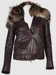 Balmain Brown Leather Fur Jacket Fur Collar Leather Jacket Leather Jackets Women Fur Leather Jacket