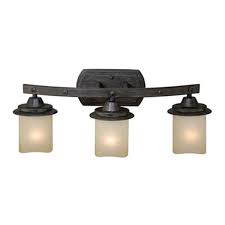 Try to keep the fixture 4 inches smaller than the total width of the vanity. Cascadia Halifax 3 Light Bronze Rustic Bathroom Vanity Fixture Lowe S Canada