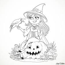 Learn about famous firsts in october with these free october printables. Halloween Smiling Witch And Crow Halloween Adult Coloring Pages
