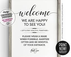 Please Wear A Mask Sanitize Distance Printable Sign Boutique Etsy Printable Signs Wedding Classy Wedding