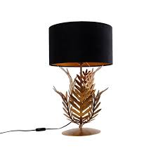 Specialized lamp shade store.nous réparons vos lampes! Lampe De Table Vintage Or Avec Abat Jour En Velours Noir 35 Cm Botanica Lampeetlumiere