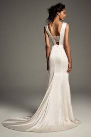 Crepe Back Satin Gown With Encrusted Bandeau David S Bridal Wedding Dresses Satin Davids Bridal Wedding Dresses Wedding Dresses