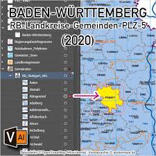 Januar 1973 zustande, bei der die bisherigen 56 landkreise und neun stadtkreise neu gegliedert wurden. Baden Wurttemberg Vektorkarte Regierungsbezirke Landkreise Gemeinden Postleitzahlen Plz 5