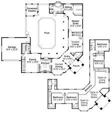 Mediterranean Home With 5 Bdrms 3327 Sq Ft Floor Plan 108 1370 Pool House Plans Indoor Pool House Courtyard House Plans