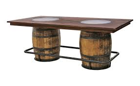 If you are seeking unique furniture to add to a special room, a wooden table made from a recycled whiskey barrel is a very compelling choice. Whiskey Double Barrel Pub Table Dutch Craft Furniture