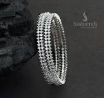 Rhodium Silver Plated Bangles with White American Diamond Stones - Perfect  for Party Wear Collections