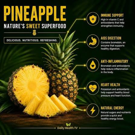 🍍 **8 Health Benefits Of PINEAPPLE** Sweet, juicy, refreshing — and way  more powerful than people give it credit for. 🔥 Pineapple is more than a  tropical treat. It can be a