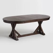 This Is A Really Interesting Shape Too Rustic Brown Oval Wood Table From World Market Oval Table Dining Extension Dining Table Farmhouse Dining Table