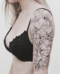 Black And White Womens Flower Sleeve Tattoo 40 We Love Sunflower Tattoo Shoulder Black And White Half Sleeves 64 Girls With Sleeve Tattoos Best Sleeve Tattoos Sleeve Tattoos For Women