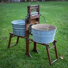 Brighton Wood Wash Stand With Round Galvanized Tubs Wash Stand Vintage Laundry Galvanized Tub