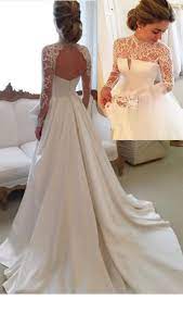 2021 High Neck Open Back Long Sleeves Wedding Dresses A Line Satin Us 239 00 Kkph8ycata Kikiprom Com Wedding Dress Long Sleeve Wedding Dress Sleeves High Neck Wedding Dress