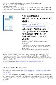 Pdf Behavioural Assessment Of The Dysexecutive Syndrome For Children Bads C An Examination Of Construct Validity