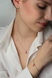 Jewelry Set of Silver Earrings Necklace and Bracelet Gift for Her Silver  Set of Red Crystal Earrings Bracelet and Necklace Bridesmaid Gift