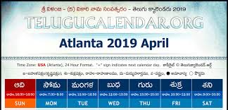 Georgia Usa Atlanta Telugu Calendars 2019 April May June
