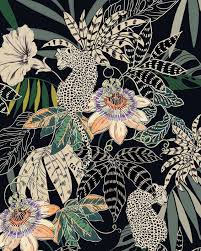 Dark midnight flower border pattern of autumn wild garden florals, watercolor style florals in deep color tones. Flower Pattern On Tumblr