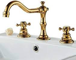 Modern design single handle wall mounted waterfall bathroom sink faucet in matte black finish. Best Solid Brass Widespread Bathroom Faucet 3 Hole Two Handle Deck Mounted Faucet Gold High Arc Lavatory Sink Taps With Ceramic Valve And 2 Hoses Amazon Com