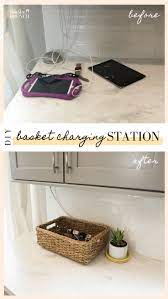 Organize Your Devices With An Easy Diy Basket Charging Station Never Skip Brunch Diy Bedroom Storage Home Diy Diy Office Organization