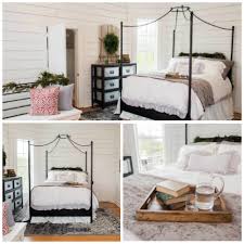 Notice how the tile on the floor nicely offsets the plainer look of the white subway tile on the walls. Your Guide To Joanna Gaines S Favorite Bedding Line Purple Rose Home