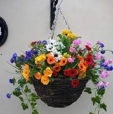 Pretty Artificial Hanging Basket Of Wild Flowers The Artificial Flowers Company Artificial Hanging Baskets Hanging Flower Baskets Hanging Plants