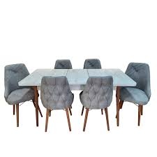 Set masa+6 scaune cu model. Set Masa Extensibila Aris Alb Cu 6 Scaune Gri Deschis Emag Ro