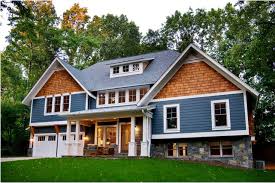 Cute Blue Craftsman Home Exterior With Cedar Shingle Siding House Exterior Blue Exterior House Colors Cedar Shingle Siding