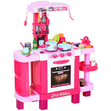 Pink play kitchen kids play kitchen set wooden play kitchen toy kitchen kitchen decor play kitchens diy interior interior doors interior design. Homcom 38 Piece Children S Kitchen Play Set W Realistic Sounds Lights Food Pink On Onbuy