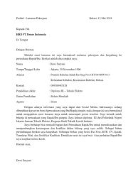 Surat lamaran kerja biodata diri / cv copy ktp copy ijazah copy skck copy surat keterangan sehat pas foto 4×6 2 lembar. Contoh Surat Lamaran Kerja Di Pt Sebagai Karyawan