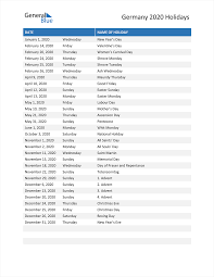A public holiday in germany and most of europe. Germany Holidays 2020 In Pdf Word And Excel