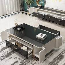 White modern coffee table with storage. Hoxo White And Black 51 Inch Storage Coffee Table Modern Coffee Table Glass Top With 2 Drawers 4 Doors Shelf Modern Glass Coffee Table Modern Coffee Tables Coffee Table With Storage