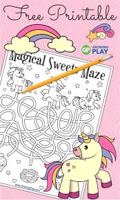Unicorn Maze Printable And Free Growing Play Unicorn Themed Birthday Unicorn Games Unicorn Themed Birthday Party