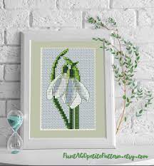 Mini Cross Stitch Snowdrop Flower Embroidery Pdf Pattern Small Etsy Mini Cross Stitch Cross Stitch Cross Stitch Flowers