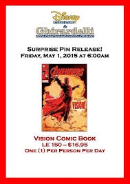 Surprise Avengers Vision Pin Released At Disney Studio Stores Disney Studios Vision Comic Avengers