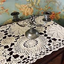Featuring figural lace & society silk embroidery. Ustide 100 Cotton Crochet Lace Rectangular Table Runner Bedside Table Cover Ecru Dresser Scarf Doilies 2pcs 11 Inch X23 Inch