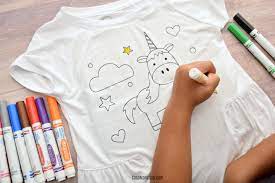 Dark colored shirts, on the other hand, work well when partnered with light colored designs. Kid S Unicorn Coloring Shirt With Htv Unoriginal Mom