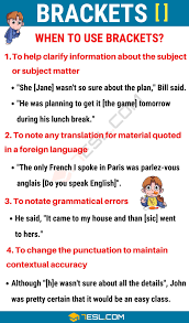 Brackets When To Use Brackets In English 7 E S L English Vocabulary Words English Grammar Punctuation Rules