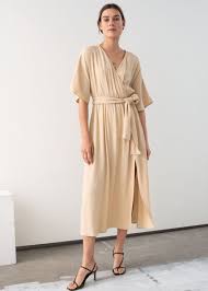 Belted Kimono Wrap Midi Dress Beige Midi Dresses Other Stories Beige Midi Dress Midi Dress Belted Midi Dress