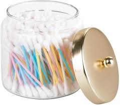 Balsacircle clear 11 oz vintage glass favor milk bot. Hair Ties Clear Gold Brass Jewelry Makeup Sponges Mdesign Modern Glass Bathroom Vanity Storage Organizer Canisters Jars For Cotton Balls 2 Pack Bath Salts Swabs Canisters Home Kitchen Mhiberlin De