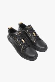 Black And Gold Sneakers Mens Leather Sneakers With Gold Tone Piping Mens Shoes Balmain Mens Designer Shoes Balmain Shoes Shoes Mens
