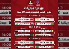 كأس العرب للأمم أقل من 20 سنة. Ø§Ù„Ø¬Ø¯ÙˆÙ„ Ø§Ù„ÙƒØ§Ù…Ù„ Ù„Ù…Ø¨Ø§Ø±ÙŠØ§Øª ÙƒØ£Ø³ Ø§Ù„Ø¹Ø±Ø¨ Ù„Ù„Ø´Ø¨Ø§Ø¨ ÙˆÙ…ÙˆØ§Ø¹ÙŠØ¯ Ù…ÙˆØ§Ø¬Ù‡Ø§Øª Ù…ØµØ± Ø§Ù„Ù…ØµØ±ÙŠ Ø§Ù„ÙŠÙˆÙ…