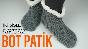 Iki Sisle Dikissiz Orgu Bot Patik Bay Bayan Orgu Patik Orgu Modell Knitting For Beginners Easy Knitting Easy Sewing