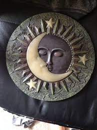 Celestial Crescent Moon And Sun Wall Plaque Outdoor Indoor Garden Patio Sign Sun Moon Stars Moon Art Ceramic Sun