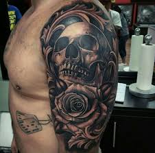 Shoulder skull rose tattoo by dragstrip tattoos. Skull Rose Sleeve Skull Rose Tattoos Skull Sleeve Tattoos Skull Sleeve