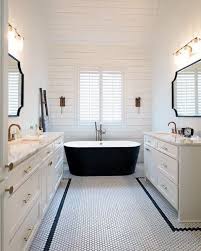 #06 black and white bathroom tiles combined with wallpaper or paint. The Top 97 Best Black And White Bathroom Ideas Interior Home And Design