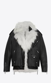 Saint Laurent Oversized Motorcycle Jacket In Black Leather With Removable White Faux Fox Fur Lining 9 900 Jackets Real Leather Jacket Black Leather