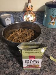 Crude protein (min) 4%, crude fat (min) 2%, crude fiber (max) 1%, moisture (max) 90% the honest kitchen pour overs are intended for intermittent or supplemental feeding only. All Things Collie The Honest Kitchen Superfood Pour Overs