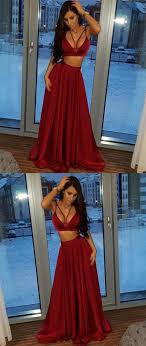 Modest Two Piece Burgundy Prom Dresses Simple Spaghetti Straps Sweep Train Party Dresses Unique 2 Pi A Line Prom Dresses Piece Prom Dress Burgundy Prom Dress