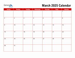 Word Calendar Template March 2025